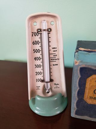 Vtg Taylor Deluxe Oven Thermometer No 5928 W Recipe Box Temps Over 700