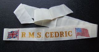 Rare 1902 White Star Line Rms Cedric Maiden Voyage Cap Tally Ribbon