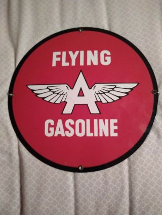 Vintage Flying A Gasoline,  Wings 11 1/4 " Porcelain Metal Gas Oil Sign Pump Plate