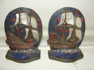 Vintage Heavy Cast Iron Sailing Boat Ship Bookends Pirate Nautical Portugal