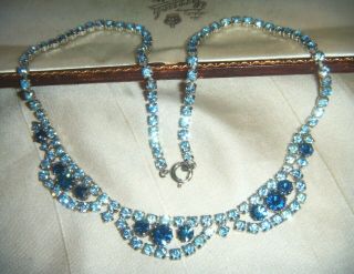 Vintage Jewellery 1950s Sapphire Blue Rhinestone Crystal Swag Necklace