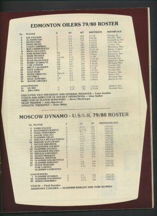 Gretzky Cover 1979 - 80 Vintage Edmonton Oilers Hockey Program Jan 4/80 vs Moscow 3