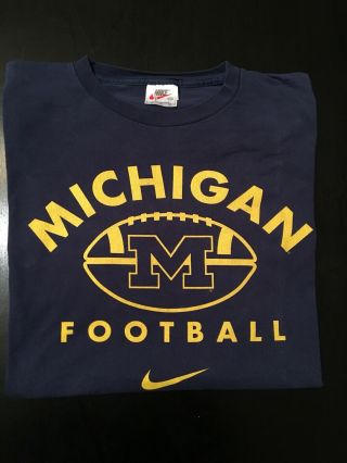 Vtg Mens Nike University Of Michigan Wolverines Football T Shirt - Sz 2xl Navy