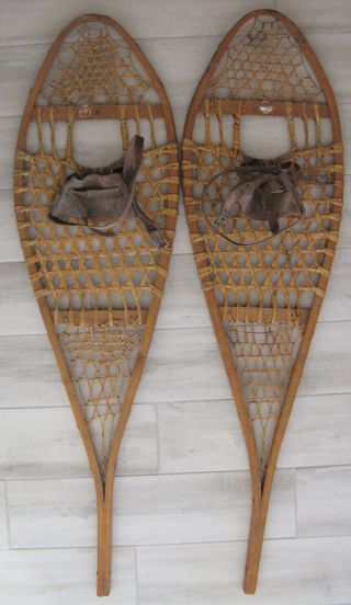 Vintage Wooden Snowshoes Bastien Big Chief Huron Village 13 X 48 1/2 Cabin Decor