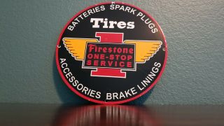 Vintage Firestone Porcelain Gas Tires Service Station Dealership Pump Plate Sign