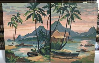 Vintage Art Tropical Ocean Paint By Number Pictures,  Palm Tree Hawaiian Ocean