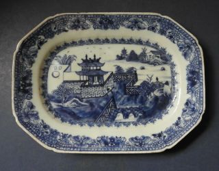 Chinese Porcelain Blue & White Dish With Landscape - Qianlong - 18th Century