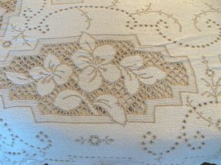Vintage Quaker Lace Tablecloth Picot Loops Ivory Color 66” X 82” Floral