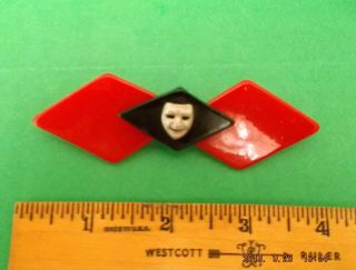 Vintage Halloween Rare Art Deco? " Bow Tie " Pin With Mask