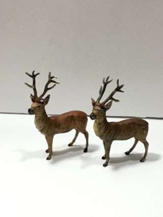 2 Vintage Putz Lead Metal Reindeer Deer Stag Figurine Antique Germany Christmas