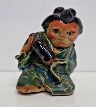 Vintage Japanese Sumida Gawa Signed Art Pottery Figure Figurine