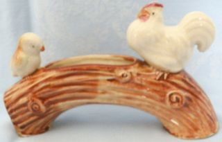 Vintage Log Planter Chicken Rooster Bird Made In Japan