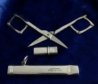 Rare Antique Sampson & Mordan & Co Silver Case With Folding Chatelaine Scissors