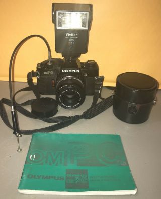 Vintage Olympus Om Pc 35mm Film Camera With Om - System Auto - S 50mm 1.  8 Lens,  Book
