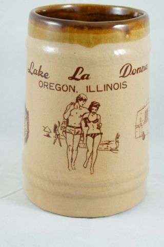 Vintage Lake Ladonna Ceramic Stein Mug Oregon,  Illinois Rv Camping Bikini Beach