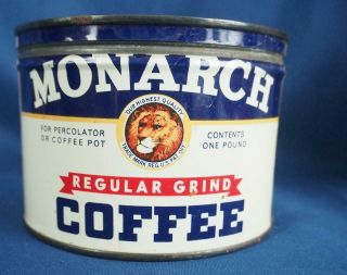 Vintage Monarch Coffee Lion 1 Lb Tin Can Regular Grind