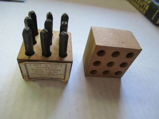 Vtg Sears No.  9 37912 Machine Cut Steel Number Figures 1/8 " Stamps Wood Box