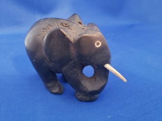 Hand Carved Ebony Wood Tusks Elephant Figurine 3.  5 " Tall Vintage