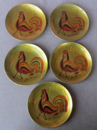 Mcm Retro Set Of 5 Georges Briard 6” Metal Rooster Plate Platter Wall Hanging