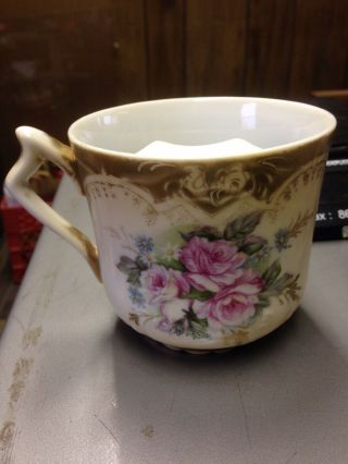 Vintage Porcelain Mustache Cup With Flowers And Gold Trim