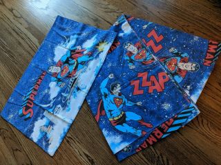 Vintage 1978 Superman Twin Flat Sheet & Pillowcase Set Dc Comics Cond.