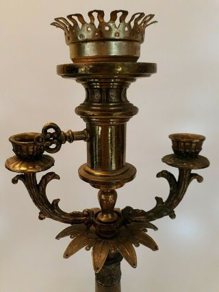 Vtg Old Retro Gothic Candelabra Brass Table Lamp 3 Candlestick Heavy Needs Wired 2