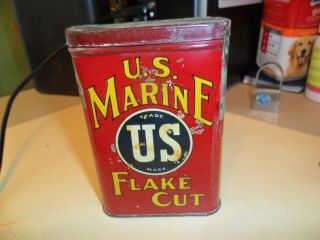 U.  S.  Marine Flake Cut Tobacco Tin 3 " /4.  5 " Has Almost Complete But Rough Tax Stamp