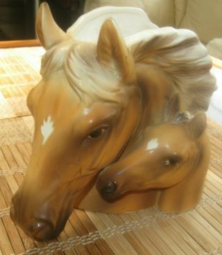 Vtg Horse And Foal Head Vase Planter Napco Ceramic Japan Lg 7 "