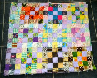 Handmade Patchwork Quilt From Vintage Fabrics - 78 " X 76 "