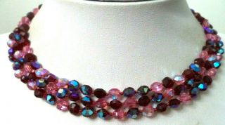 Stunning Vintage Estate High End Ab Red Crystal Bead 17 " Necklace G930l