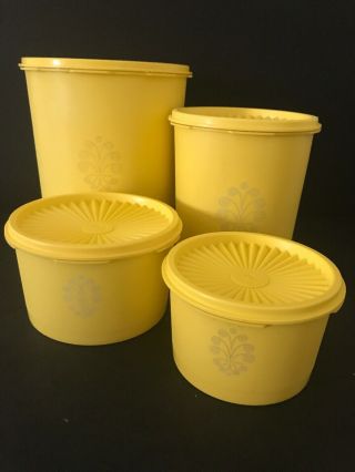 Vintage Tupperware 4 Piece Stacking Canister Set W/ Lids Servalier Yellow Gold
