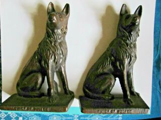Antique German Shepherd Chief Of Police Dog Cast Iron Bookends Brass Wash Vintag