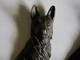 Antique German Shepherd Chief Of Police DOG Cast Iron Bookends Brass Wash Vintag 2
