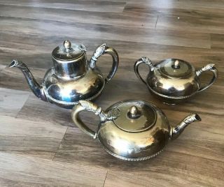 Antique Vintage Set Of 3 Silver Teapots Gorham Co