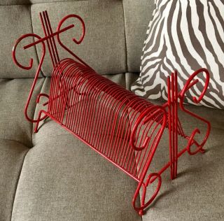 Vintage Red Metal Wire Record Holder Stand 45s Record Caddy 10 "