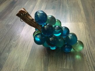 Vintage Mid Century Modern Acrylic Glass Lucite Grape Cluster Blue / Green Retro