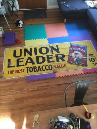 Ca1900 Union Leader Tobacco Banner Sign Uncle Sam Tin Redi Cut Rare
