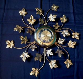 Vintage J&m 8 Day Jeweled Wall Clock Candle Sconce & Key Hollywood Regency Glam