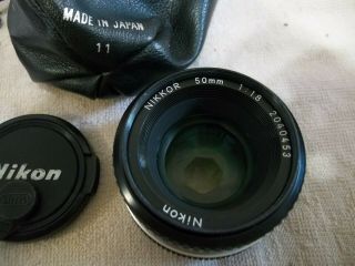 Nikon Nikkor 50mm 1:1.  8 Slr Camera Lens 1:1.  8 Vintage W/ Cap Japan Tokina Bag