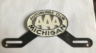 Vintage Aaa Automobile Club Of Michigan License Plate Topper With Bracket