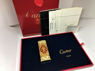Cartier X Roy King K18 Gold - Plated Lacquer Etched Engraved Lighter Gold W Box