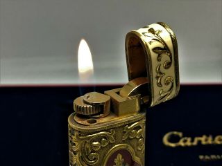 CARTIER x ROY KING K18 Gold - Plated Lacquer Etched Engraved Lighter Gold w Box 2