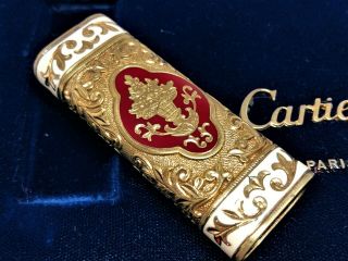 CARTIER x ROY KING K18 Gold - Plated Lacquer Etched Engraved Lighter Gold w Box 3