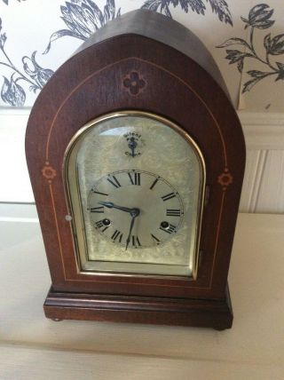 Antique Mahogany Inlaid Bracket Mantle Clock German H.  A.  C.  Movement