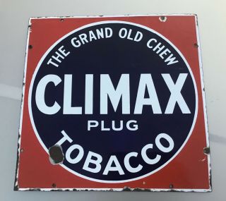 Climax Chewing Tobacco Porcelain Vintage Advertising Sign 15” X 15”