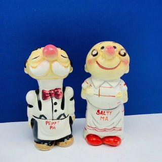 Salt Pepper Shakers Figurals Kitsch Salty Ma Peppy Pa 5072 Lefton Japan Vtg Mcm