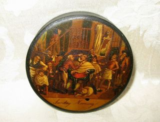 Mid To Late 18th Century Hand Painted Paper Mache Snuff Box " Sunday Morning "