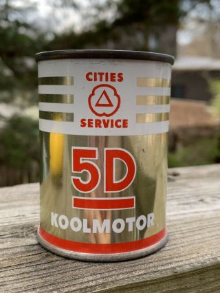 Vintage Cities Service 5d Koolmotor Motor Coin Bank Metal Oil Can Gas Sign