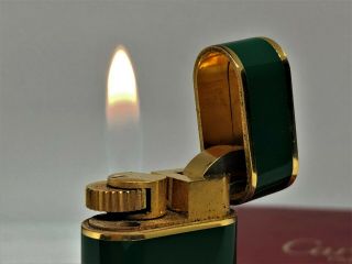 Auth CARTIER 2C Logo Enamel Composite Oval Lighter Green/Gold w Case & Papers 2