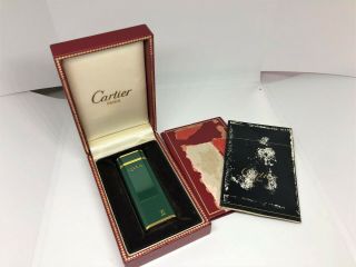 Auth CARTIER 2C Logo Enamel Composite Oval Lighter Green/Gold w Case & Papers 3
